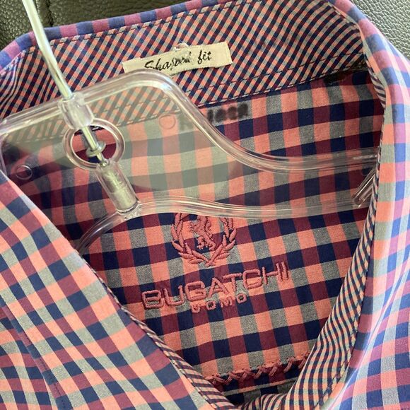 Bugatchi Uomo Men's Shaped Fit Shirt Size 2XL-3XL Plaid Purple Pink  Button Up - Picture 6 of 6